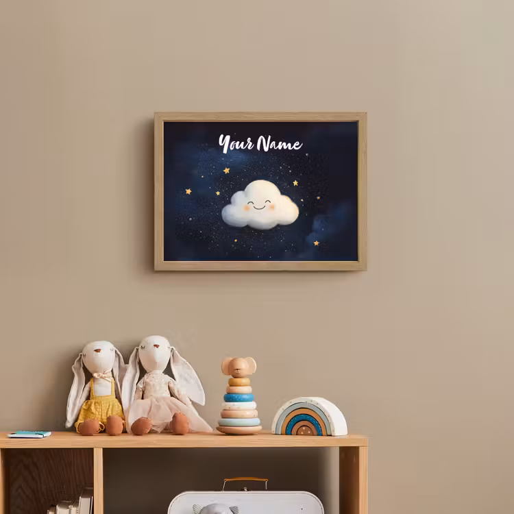 Wolkje - Gezichtje - Sterren - Donkerblauw Light Box met batterij (Wandlamp kind) middel -sfeer2_kind