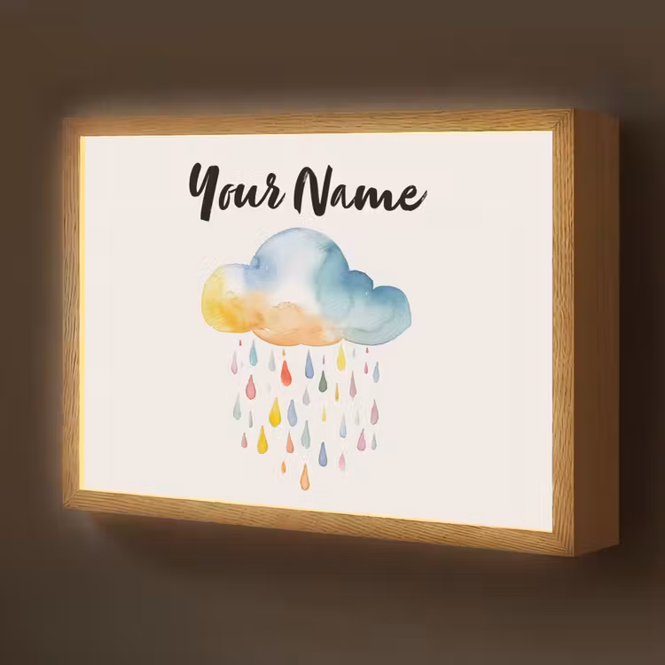 Wolk - Regen - Watercolor - Kleurrijk Light Box met batterij (Wandlamp kind) middel -z3d_website