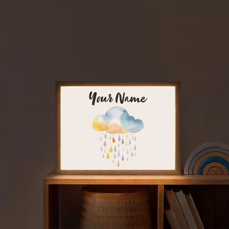 Wolk - Regen - Watercolor - Kleurrijk Light Box met batterij (Wandlamp kind) middel -sfeer1_kind