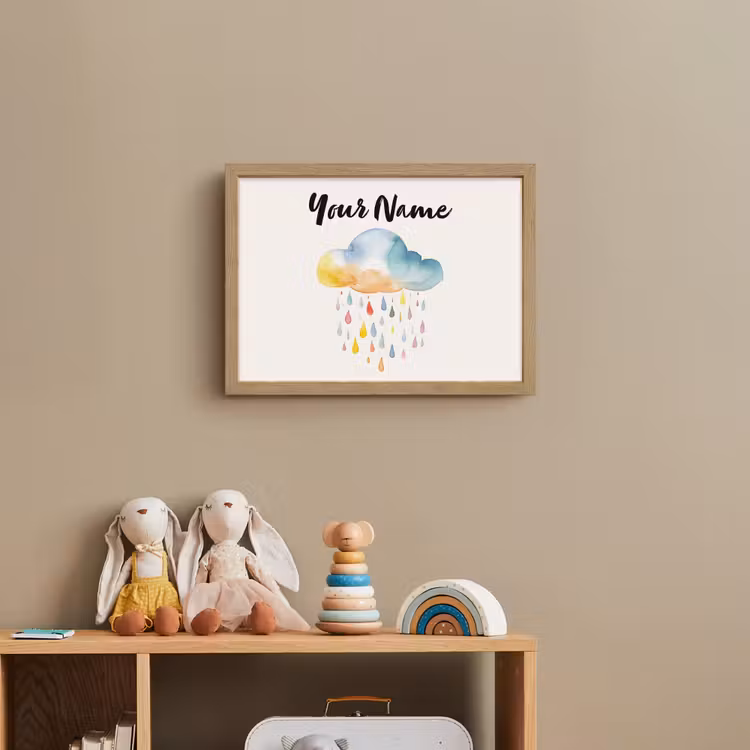 Wolk - Regen - Watercolor - Kleurrijk Light Box met batterij (Wandlamp kind) middel -sfeer2_kind