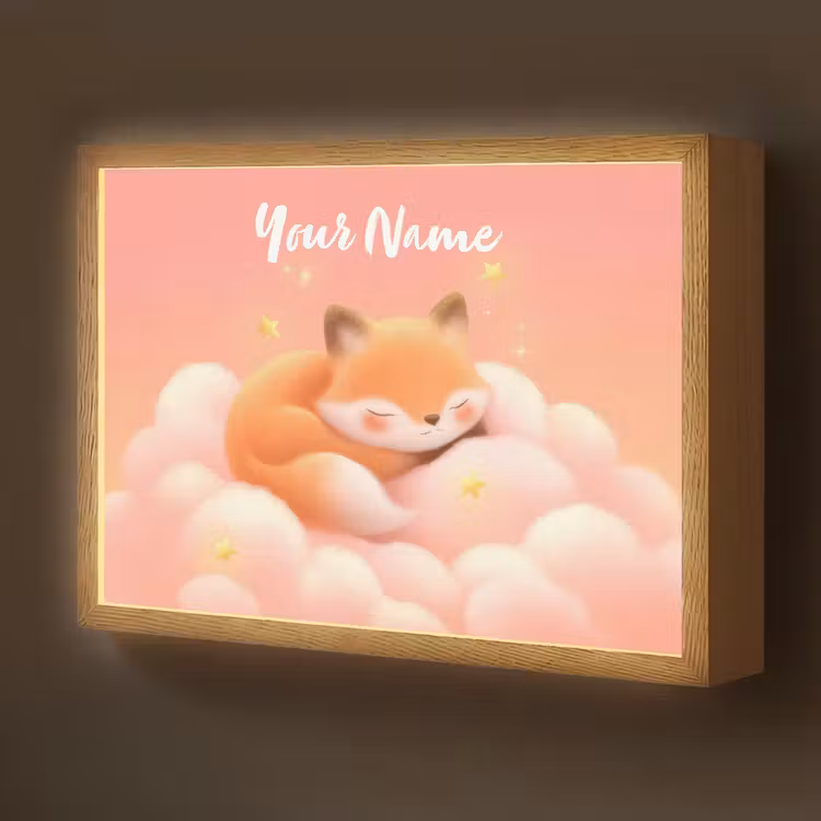 Wolken - Vos - Oranje - Sterren Light Box met batterij (Wandlamp kind) middel -z3d_website