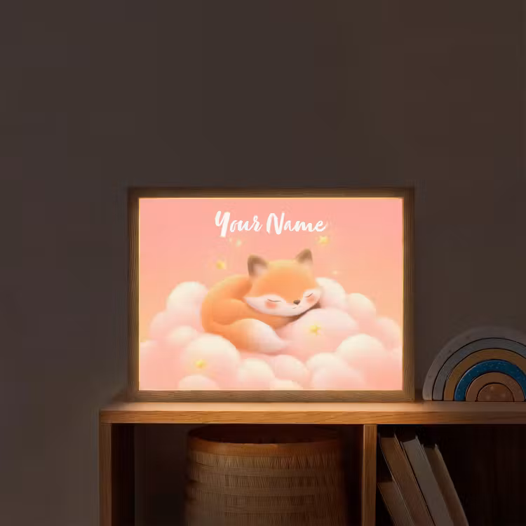 Wolken - Vos - Oranje - Sterren Light Box met batterij (Wandlamp kind) middel -sfeer1_kind
