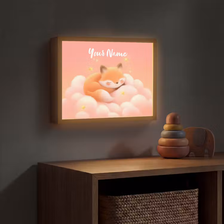 Wolken - Vos - Oranje - Sterren Light Box met batterij (Wandlamp kind) middel -sfeer5_kind