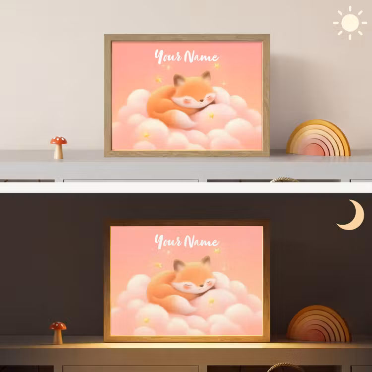Wolken - Vos - Oranje - Sterren Light Box met batterij (Wandlamp kind) middel -sfeer3_kind