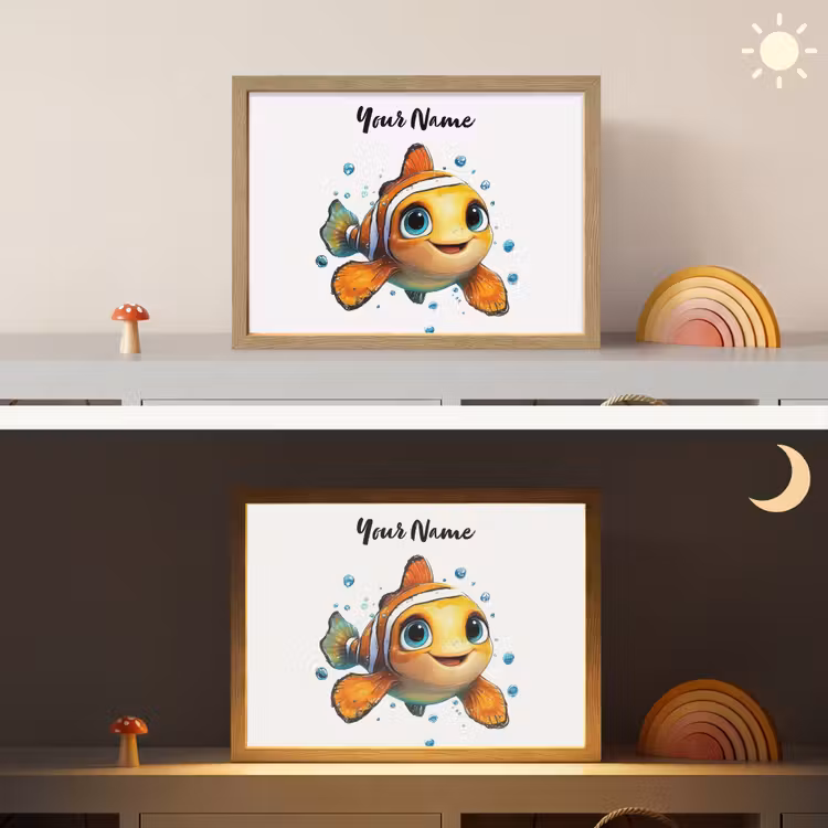 Clownvis - Oranje - Vis - Water Light Box met batterij (Wandlamp kind) middel -sfeer3_kind