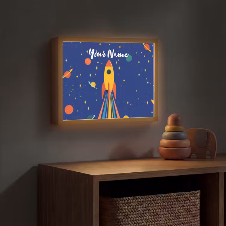 Kleurrijk - Raket - Ruimte Light Box met batterij (Wandlamp kind) middel -sfeer5_kind