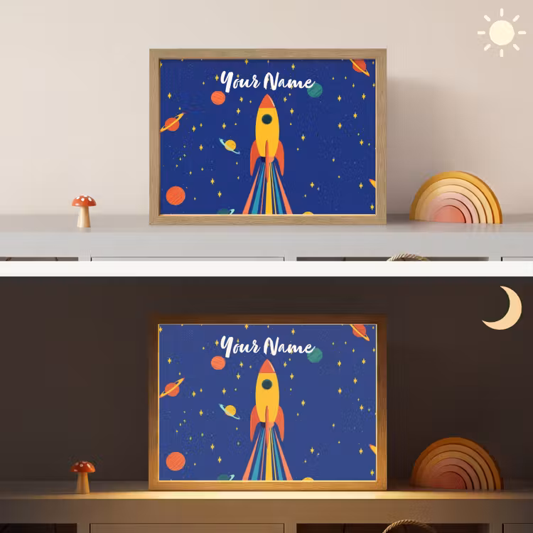 Kleurrijk - Raket - Ruimte Light Box met batterij (Wandlamp kind) middel -sfeer3_kind