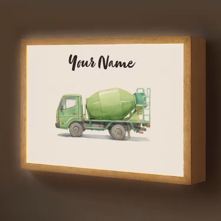Betonmixer - Getekend - Groen Light Box met batterij (Wandlamp kind) middel -z3d_website