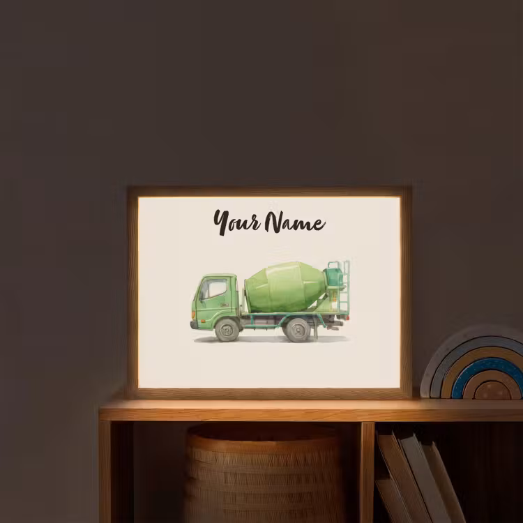 Betonmixer - Getekend - Groen Light Box met batterij (Wandlamp kind) middel -sfeer1_kind