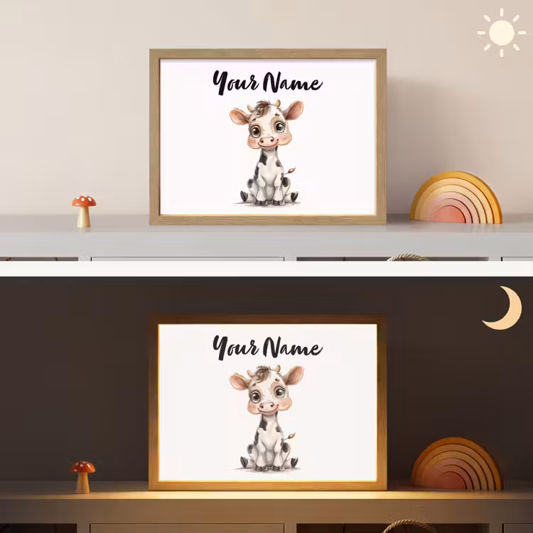 Koe - Baby dier - Boerderij dieren Light Box met batterij (Wandlamp kind) middel -sfeer3_kind