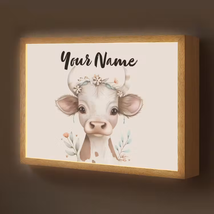 Koe - Bohemian - Kalfje - Bloemen Light Box met batterij (Wandlamp kind) middel -z3d_website