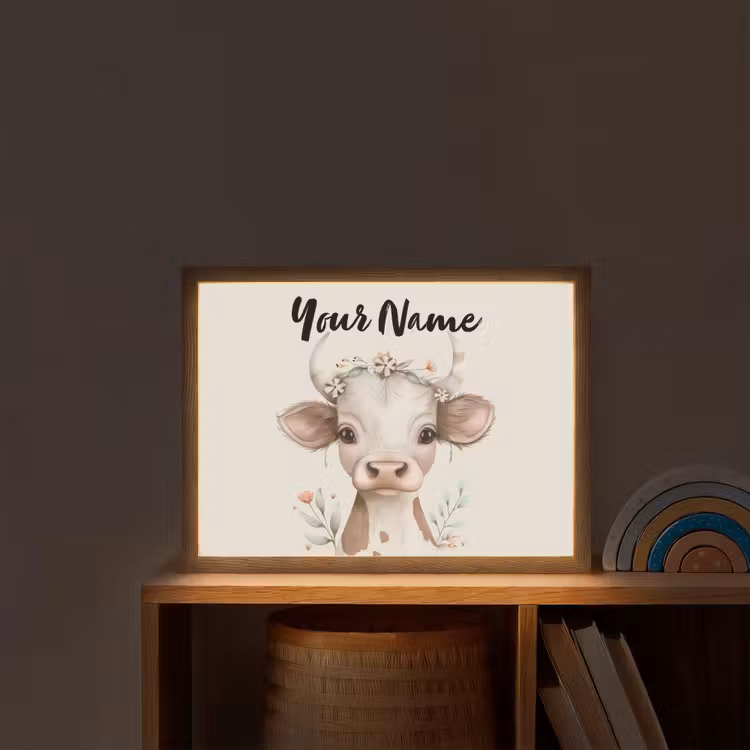 Koe - Bohemian - Kalfje - Bloemen Light Box met batterij (Wandlamp kind) middel -sfeer1_kind