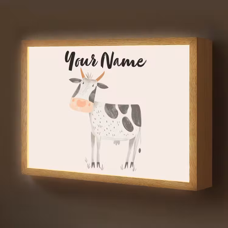 Koe - Boerderij dier - Dieren - Pastel kleuren Light Box met batterij (Wandlamp kind) middel -z3d_website