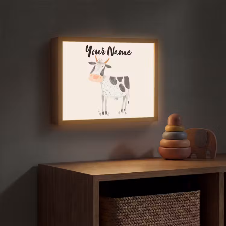 Koe - Boerderij dier - Dieren - Pastel kleuren Light Box met batterij (Wandlamp kind) middel -sfeer5_kind