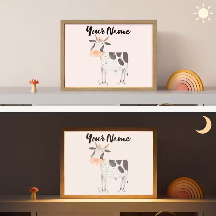 Koe - Boerderij dier - Dieren - Pastel kleuren Light Box met batterij (Wandlamp kind) middel -sfeer3_kind
