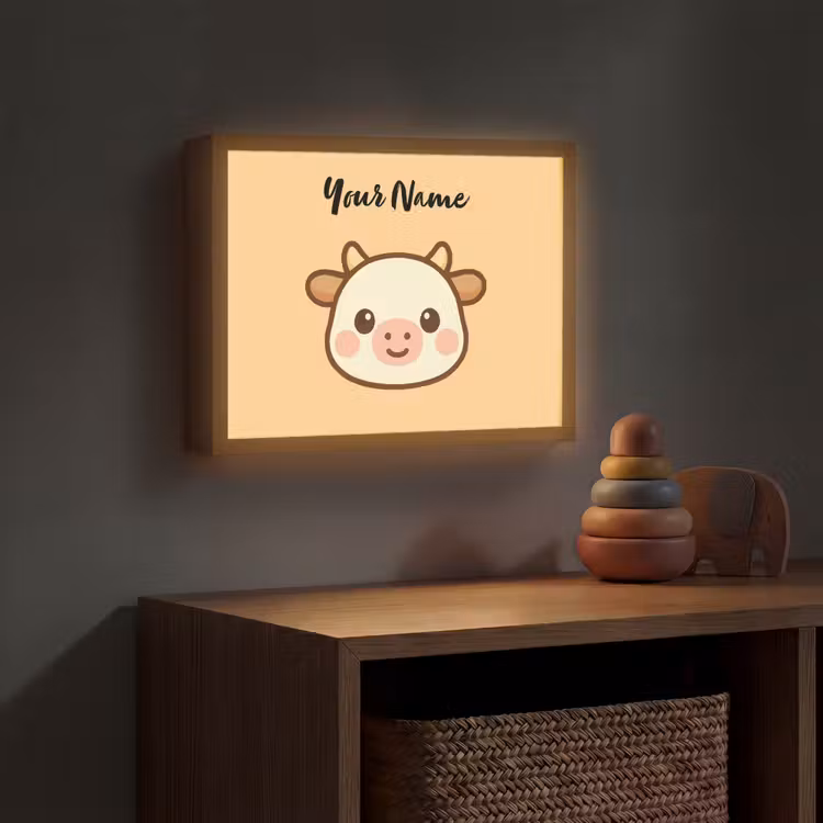 Koe - Oranje - Cartoon Light Box met batterij (Wandlamp kind) middel -sfeer5_kind