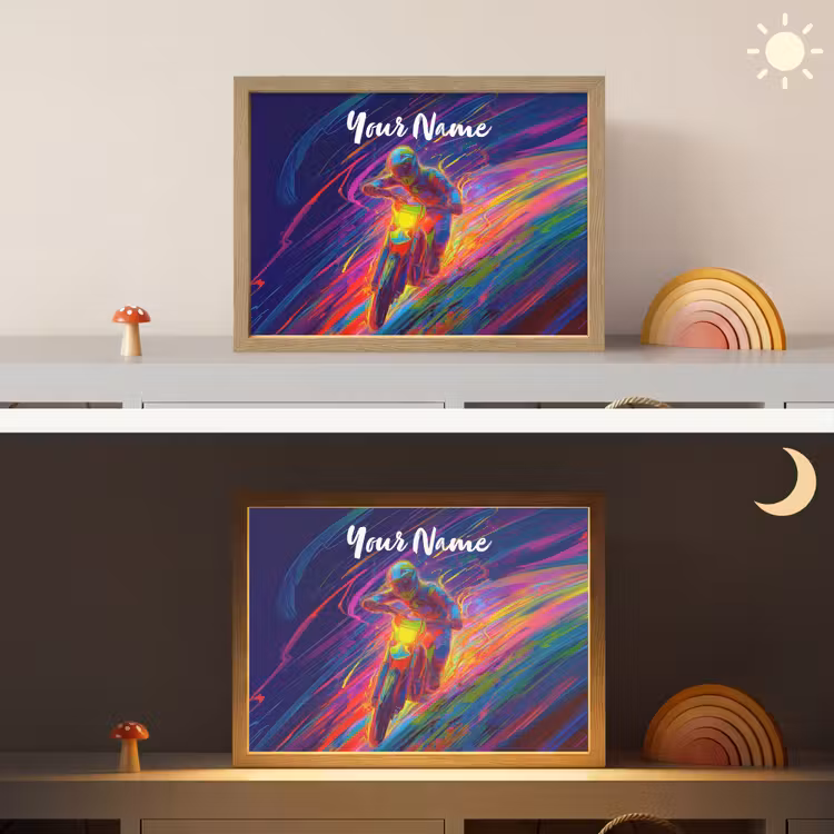 Crossmotor - Neonkleuren - Lijnen - Helm Light Box met batterij (Wandlamp kind) middel -sfeer3_kind