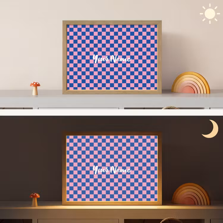 Blokjes - Blauw - Roze Light Box met batterij (Wandlamp kind) middel -sfeer3_kind