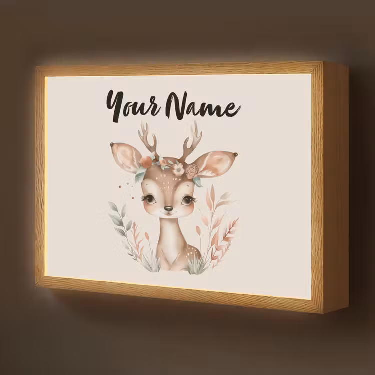 Hert - Bohemian - Bloemen - Bosdieren Light Box met batterij (Wandlamp kind) middel -z3d_website