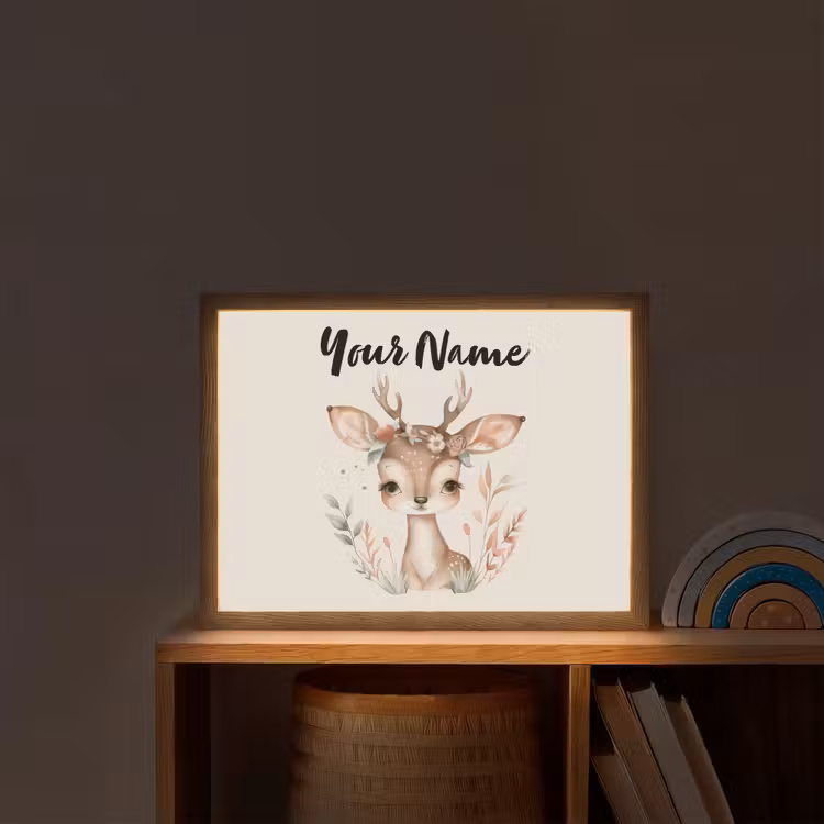 Hert - Bohemian - Bloemen - Bosdieren Light Box met batterij (Wandlamp kind) middel -sfeer1_kind