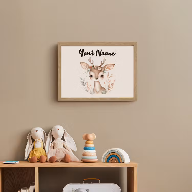 Hert - Bohemian - Bloemen - Bosdieren Light Box met batterij (Wandlamp kind) middel -sfeer2_kind