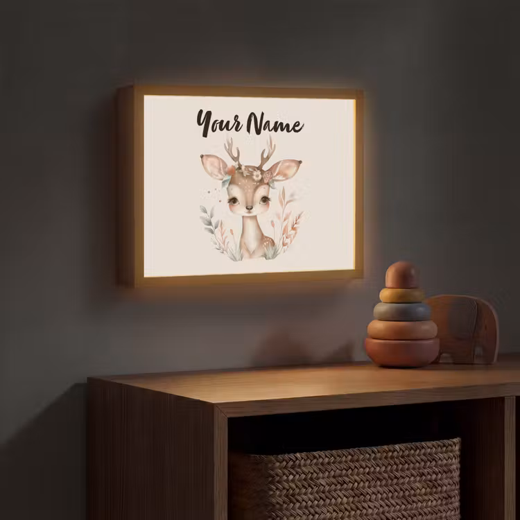 Hert - Bohemian - Bloemen - Bosdieren Light Box met batterij (Wandlamp kind) middel -sfeer5_kind