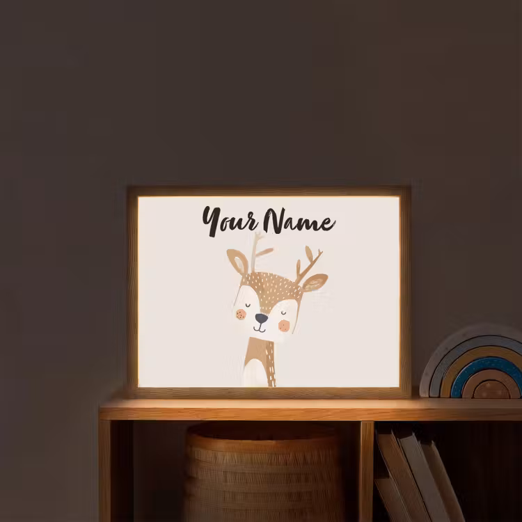 Hert - Bosdieren - Beige Light Box met batterij (Wandlamp kind) middel -sfeer1_kind