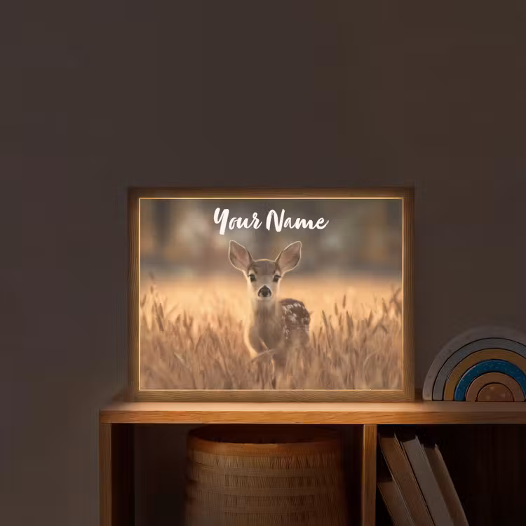 Hert - Graanveld - Bruin Light Box met batterij (Wandlamp kind) middel -sfeer1_kind