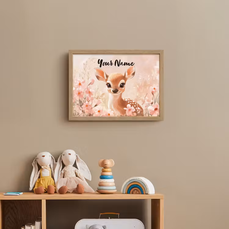 Hertje - Illustratie - Bloemen - Roze Light Box met batterij (Wandlamp kind) middel -sfeer2_kind