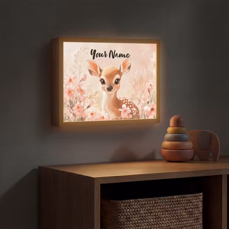 Hertje - Illustratie - Bloemen - Roze Light Box met batterij (Wandlamp kind) middel -sfeer5_kind