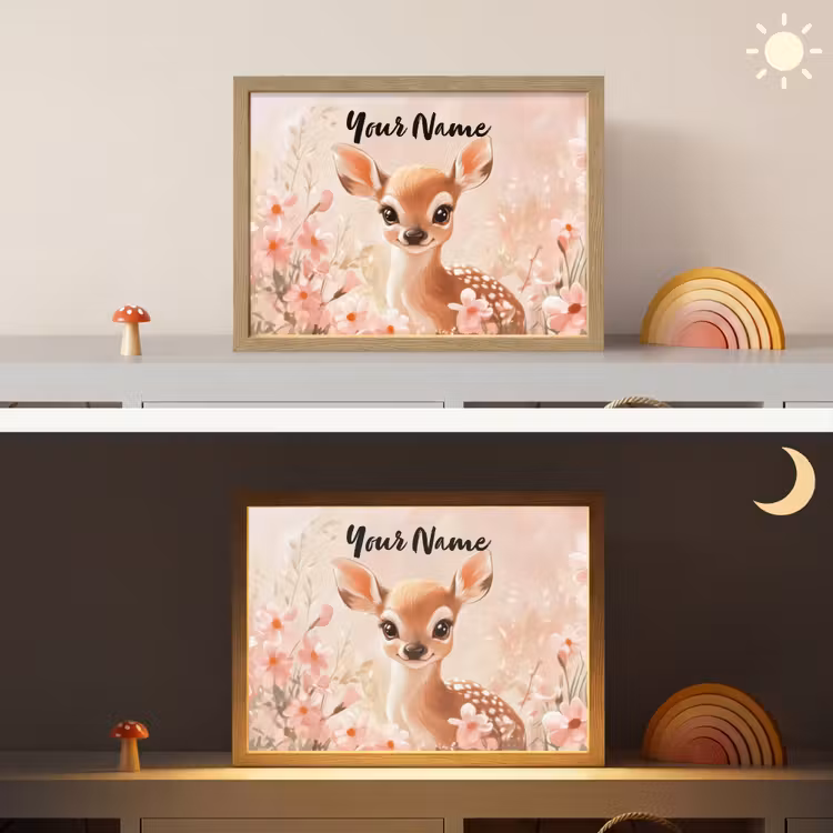 Hertje - Illustratie - Bloemen - Roze Light Box met batterij (Wandlamp kind) middel -sfeer3_kind