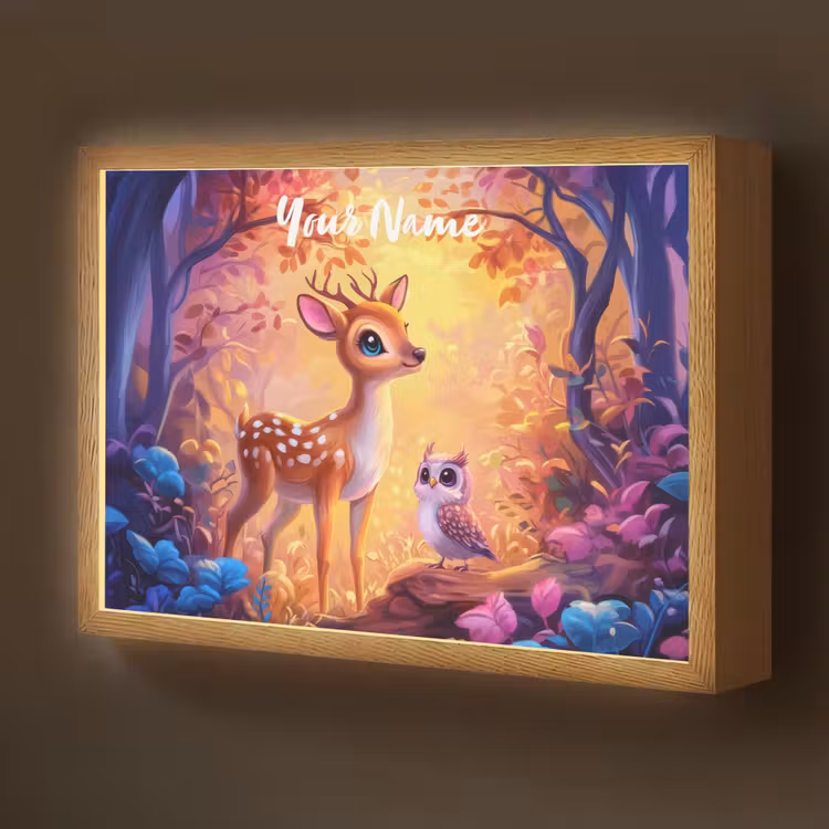 Hertje - Uil - Fantasie - Bos Light Box met batterij (Wandlamp kind) middel -z3d_website
