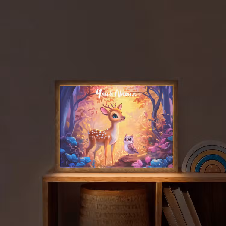 Hertje - Uil - Fantasie - Bos Light Box met batterij (Wandlamp kind) middel -sfeer1_kind