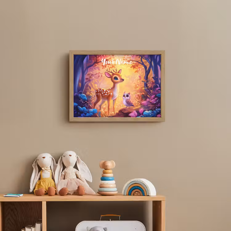 Hertje - Uil - Fantasie - Bos Light Box met batterij (Wandlamp kind) middel -sfeer2_kind