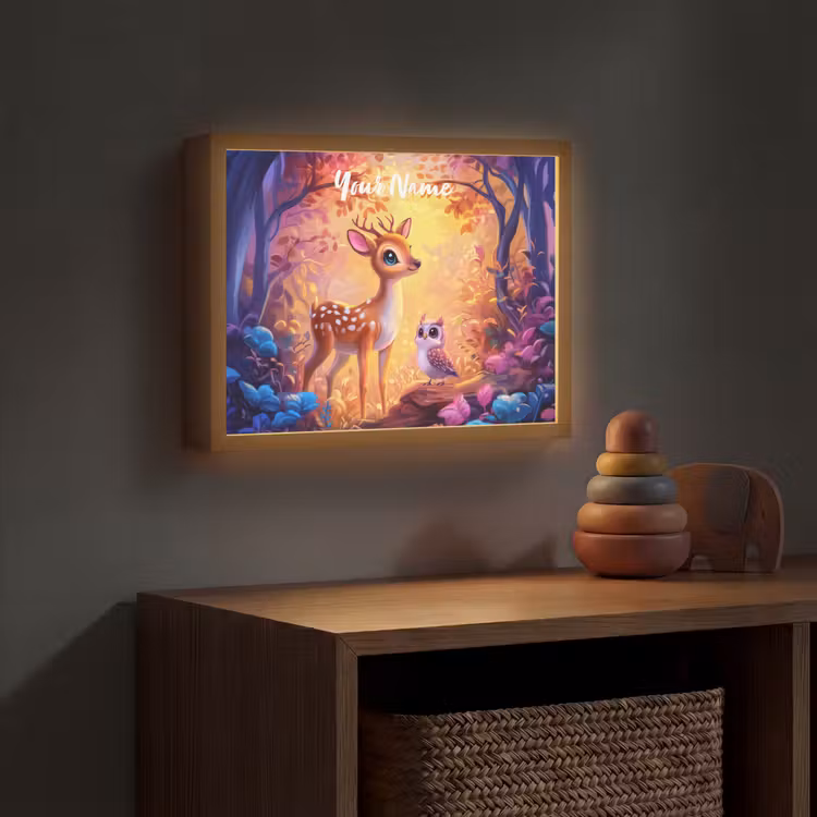 Hertje - Uil - Fantasie - Bos Light Box met batterij (Wandlamp kind) middel -sfeer5_kind