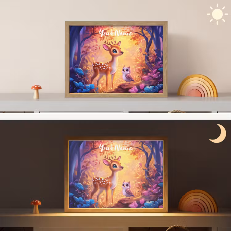 Hertje - Uil - Fantasie - Bos Light Box met batterij (Wandlamp kind) middel -sfeer3_kind