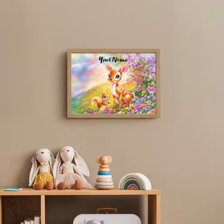 Hertje - Eekhoorn - Bloemenveld - Kleurrijk Light Box met batterij (Wandlamp kind) middel -sfeer2_kind