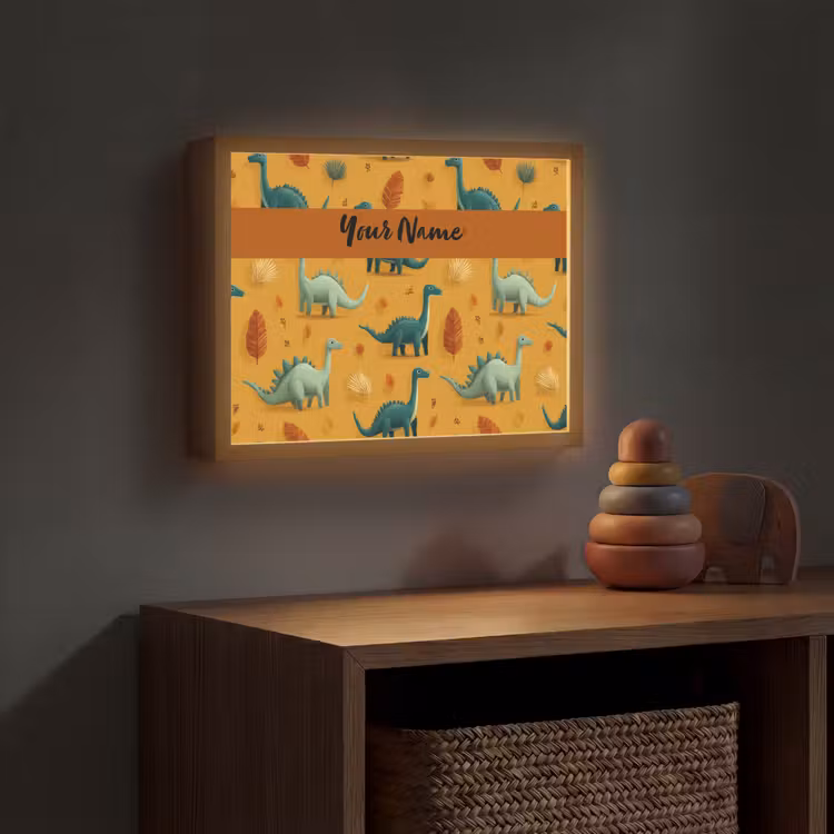Dino - Herfstbladeren - Oranje - Patroon Light Box met batterij (Wandlamp kind) middel -sfeer5_kind
