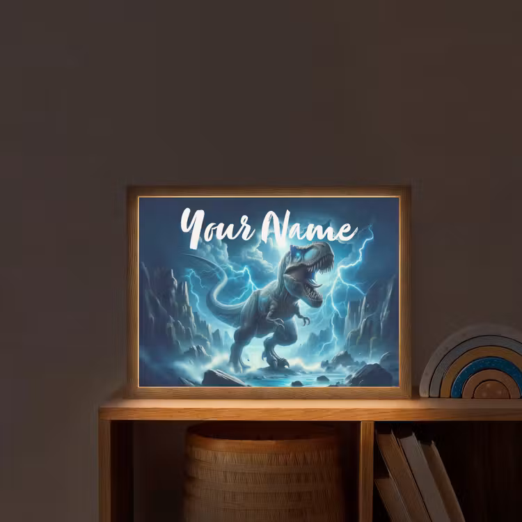 Dino - Blauw - Jongens Light Box met batterij (Wandlamp kind) middel -sfeer1_kind