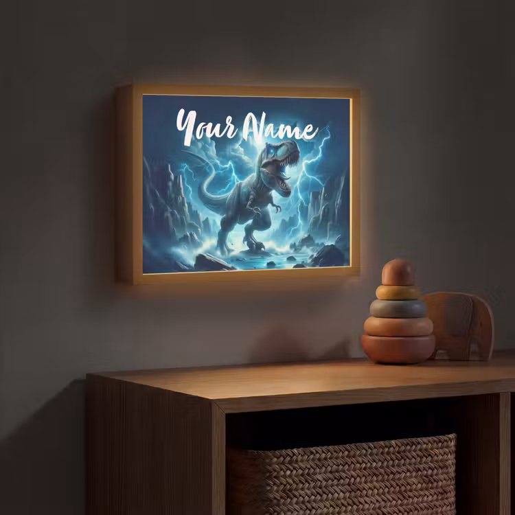 Dino - Blauw - Jongens Light Box met batterij (Wandlamp kind) middel -sfeer5_kind