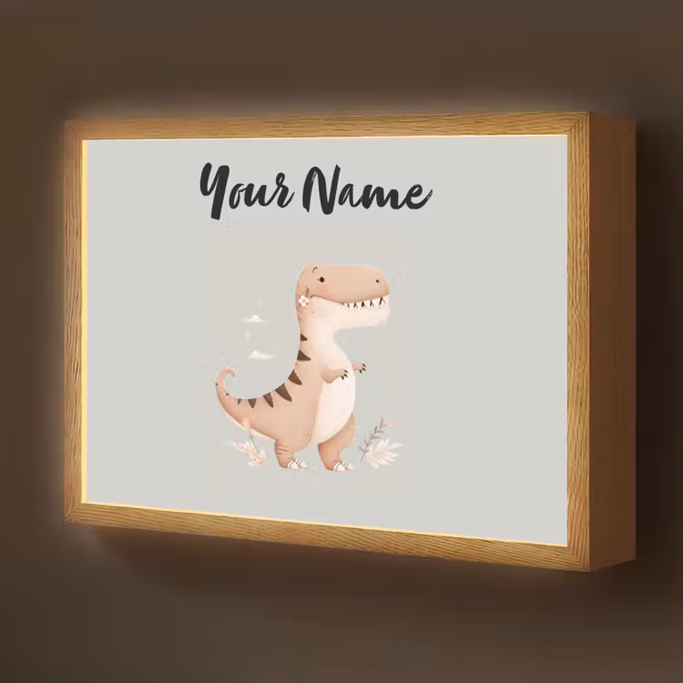Dino - Blauw - Bloemen Light Box met batterij (Wandlamp kind) middel -z3d_website