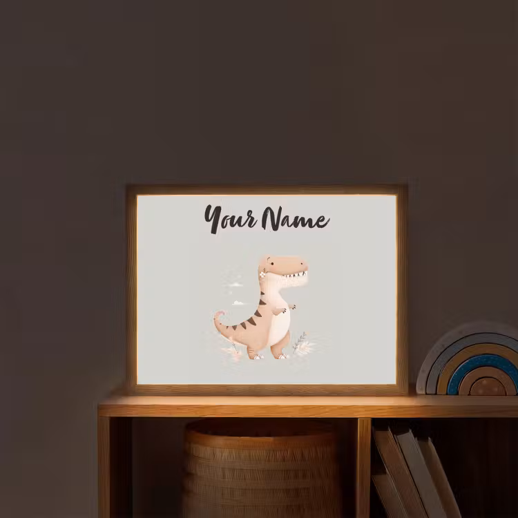 Dino - Blauw - Bloemen Light Box met batterij (Wandlamp kind) middel -sfeer1_kind