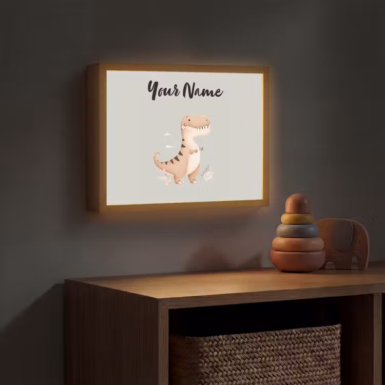 Dino - Blauw - Bloemen Light Box met batterij (Wandlamp kind) middel -sfeer5_kind
