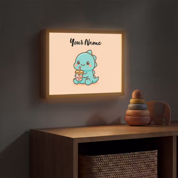 Dino - Boba - Turquoise Light Box met batterij (Wandlamp kind) middel -sfeer5_kind