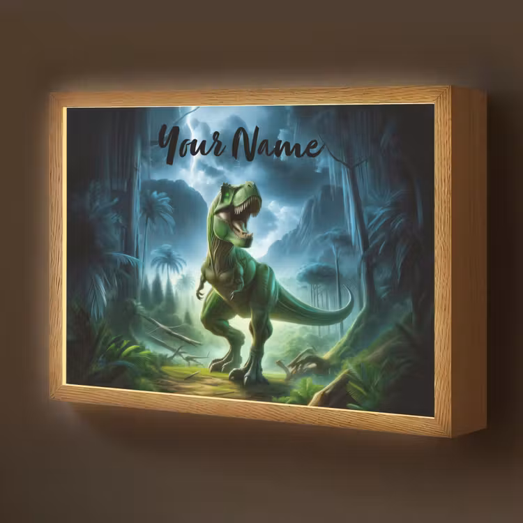 Dino - Jongens - Groen - Blauw - T-Rex Light Box met batterij (Wandlamp kind) middel -z3d_website