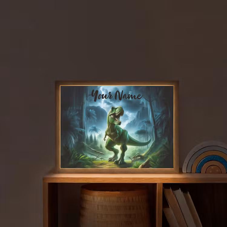 Dino - Jongens - Groen - Blauw - T-Rex Light Box met batterij (Wandlamp kind) middel -sfeer1_kind