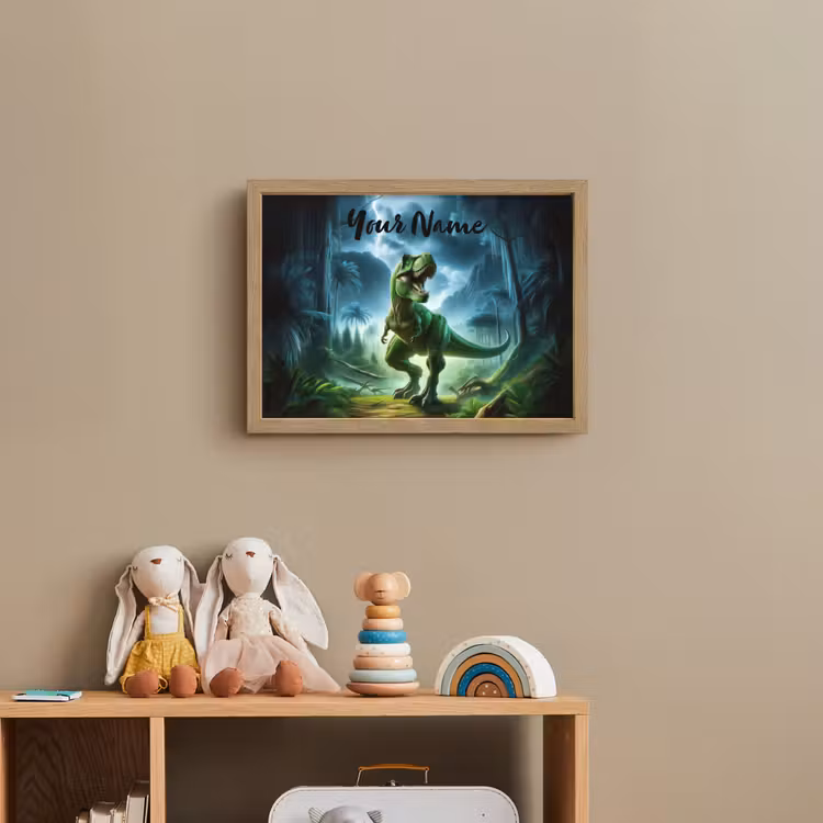 Dino - Jongens - Groen - Blauw - T-Rex Light Box met batterij (Wandlamp kind) middel -sfeer2_kind