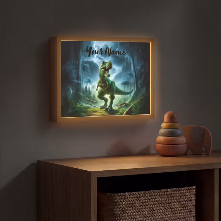 Dino - Jongens - Groen - Blauw - T-Rex Light Box met batterij (Wandlamp kind) middel -sfeer5_kind