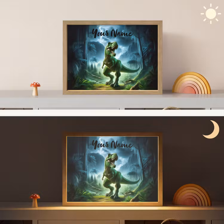 Dino - Jongens - Groen - Blauw - T-Rex Light Box met batterij (Wandlamp kind) middel -sfeer3_kind