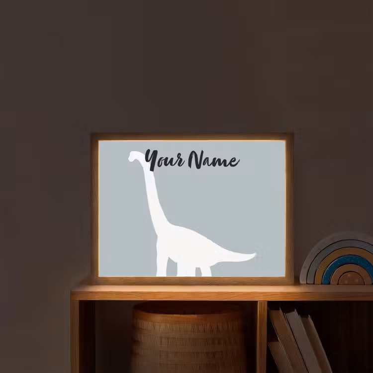 Dino - Brachiosaurus - Dinosaurus - Blauw Light Box met batterij (Wandlamp kind) middel -sfeer1_kind